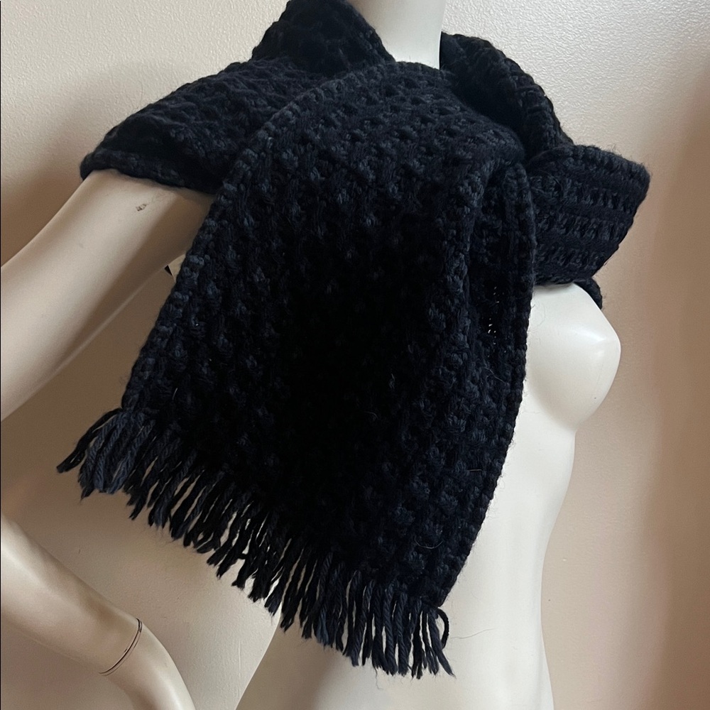 Irish wool scarf Elegant Black  and dark blue Woven Scarf